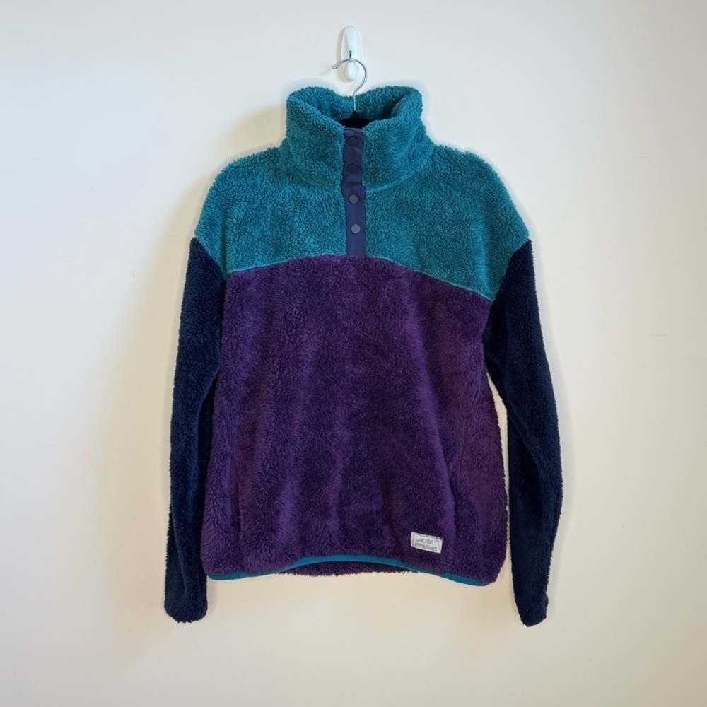 Eddie Bauer Quest Plush Colorblock Plush Fleece 1/4 Snap Pullover Sweater